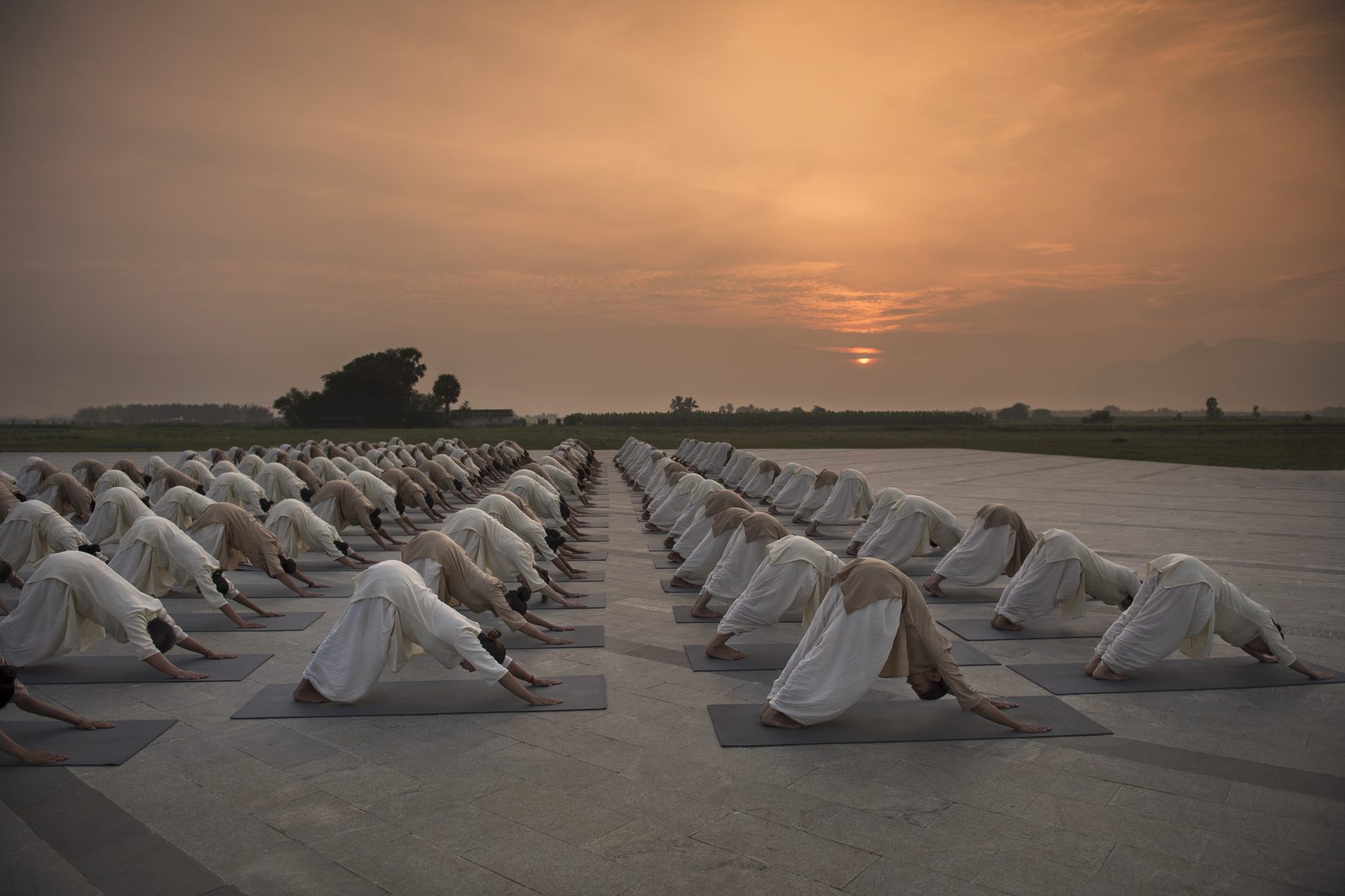 Classical Hatha Yoga practice at sunrise